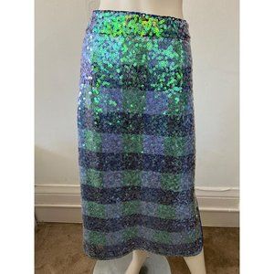 Maeve Green and Blue Sequin Pencil Skirt